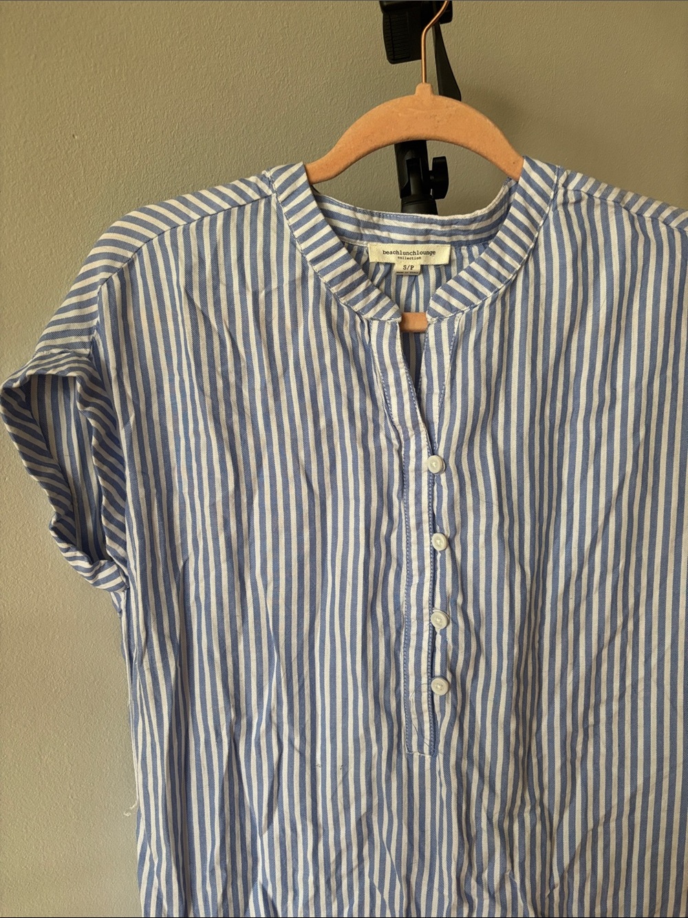 beachlunchlounge Blue and White Vertical Stripe Button-Down dress